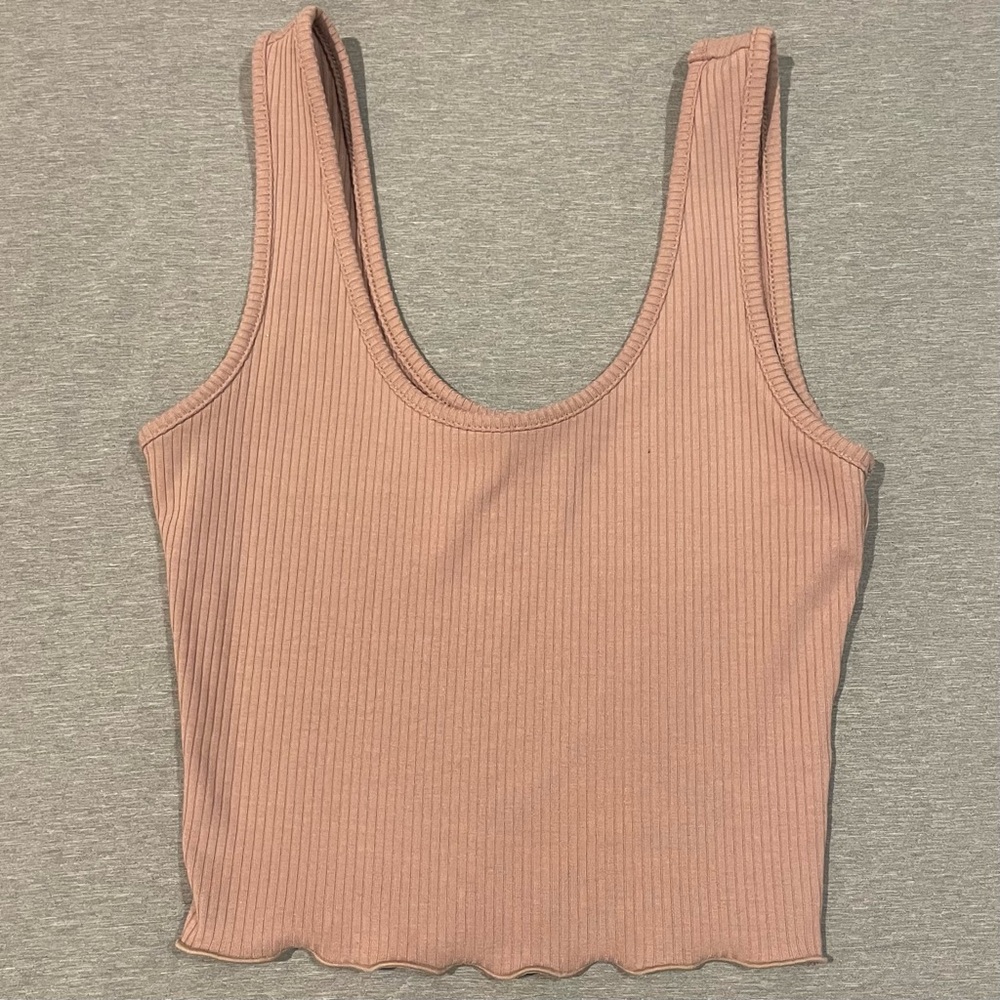 Beige Paperoc Ribbed Crop Top Size Small Lettuce Edge Tank Top